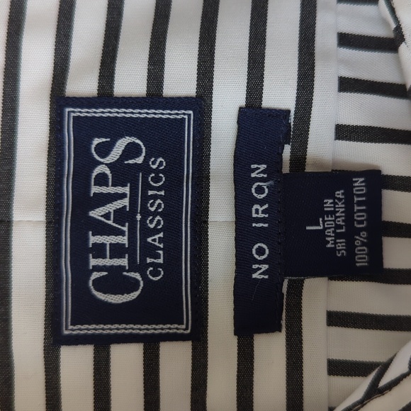 Chaps Classics No Iron Stripe Button Down Blouse L Black White - Picture 2 of 14